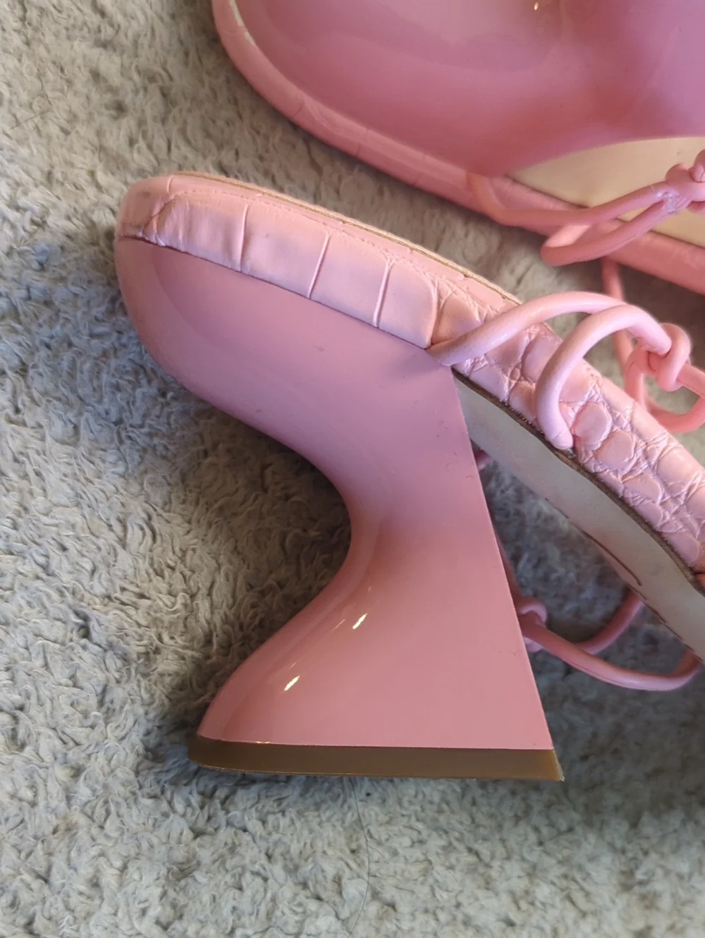 Circus NY Sam Edelman Size 9M Blanche Pink Crocodile Lace Up Strappy Heel
